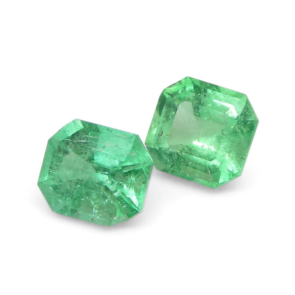 1.01ct Pair Square Green Emerald from Colombia For Sale 3