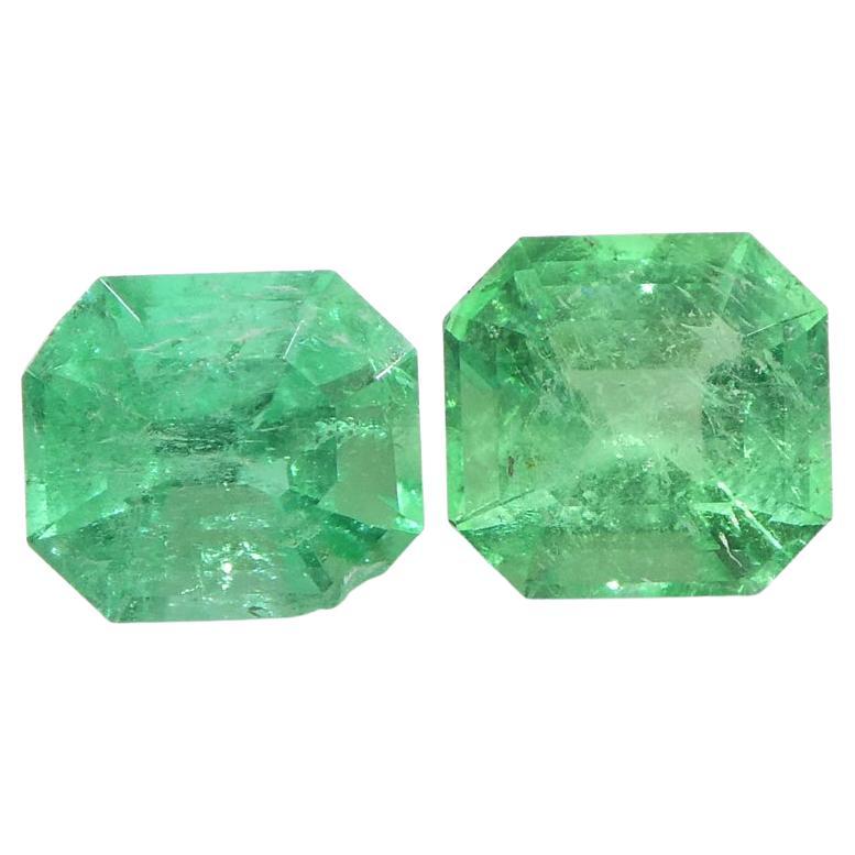1.01ct Pair Square Green Emerald from Colombia For Sale