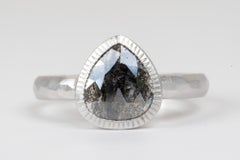 1.01ct Pear Shape Salt and Pepper Diamond Bezel Set 14K Gold Engagement Ring