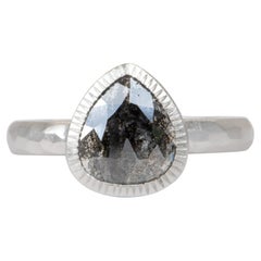 1.01ct Pear Shape Salt and Pepper Diamond Bezel Set 14K Gold Engagement Ring