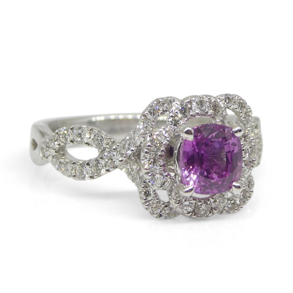 1.01ct Pink Sapphire, Diamond Engagement/Statement Ring in 18K White Gold For Sale 4
