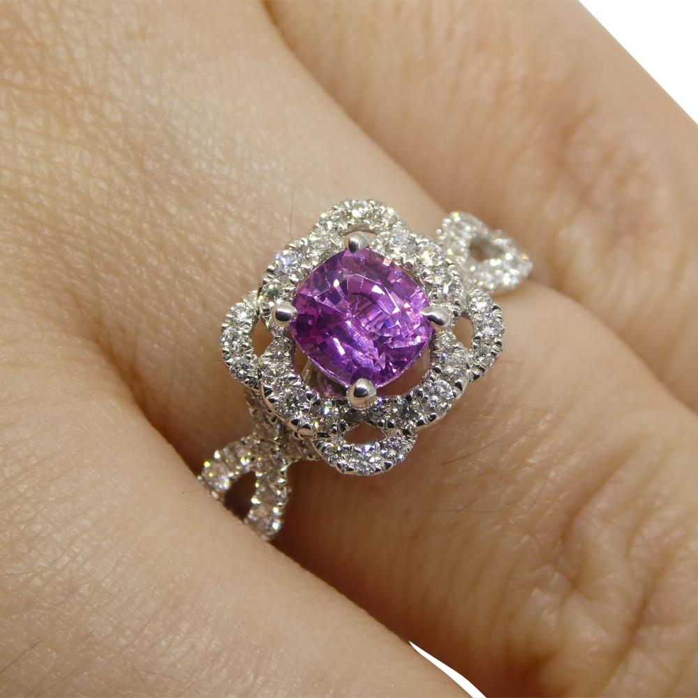 Contemporary 1.01ct Pink Sapphire, Diamond Engagement/Statement Ring in 18K White Gold For Sale