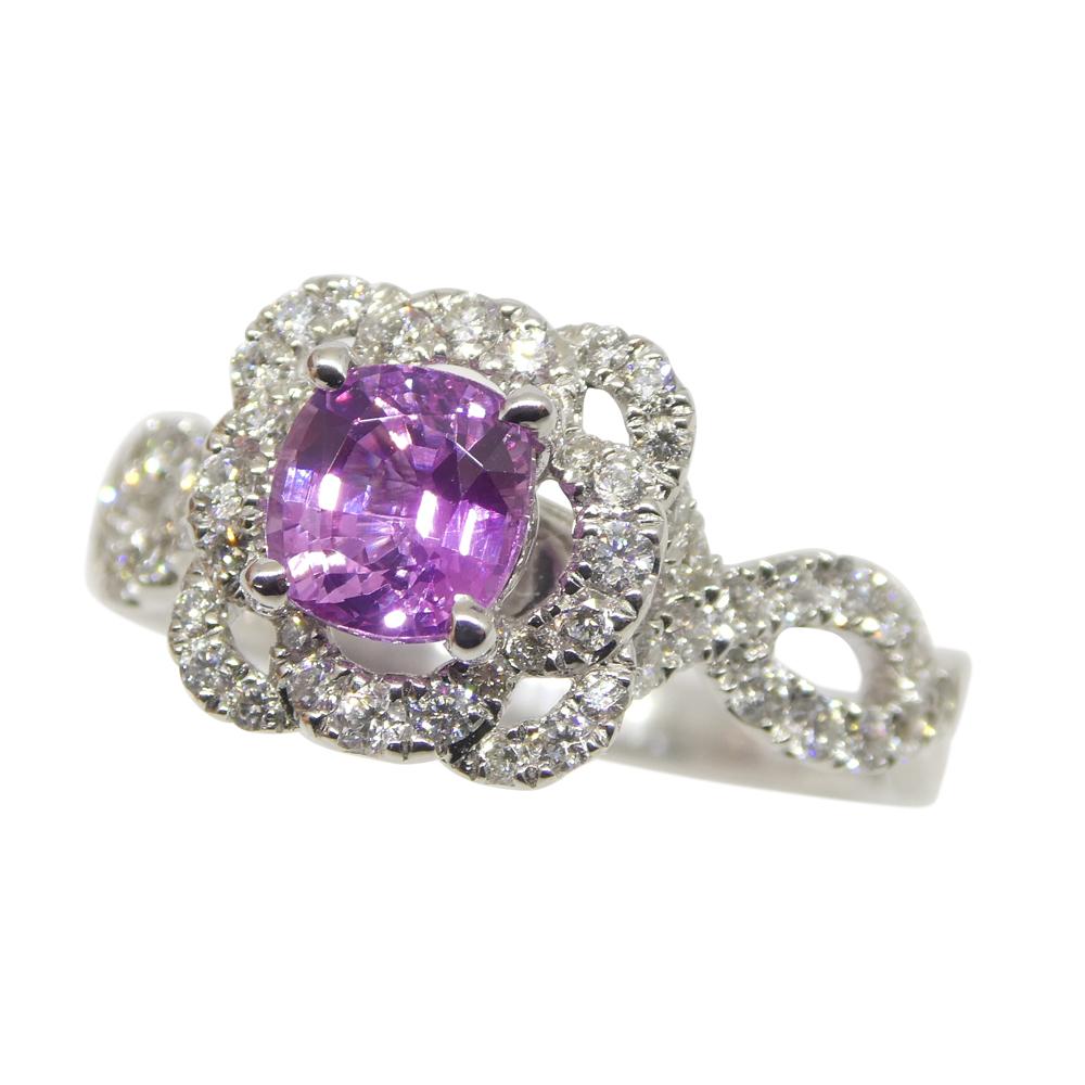 1.01ct Pink Sapphire, Diamond Engagement/Statement Ring in 18K White Gold For Sale 1