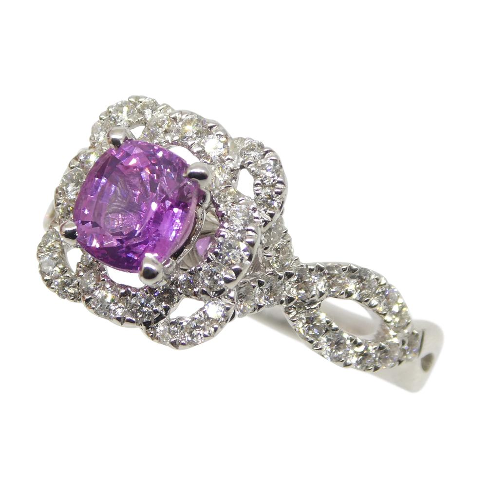 1.01ct Pink Sapphire, Diamond Engagement/Statement Ring in 18K White Gold For Sale 2