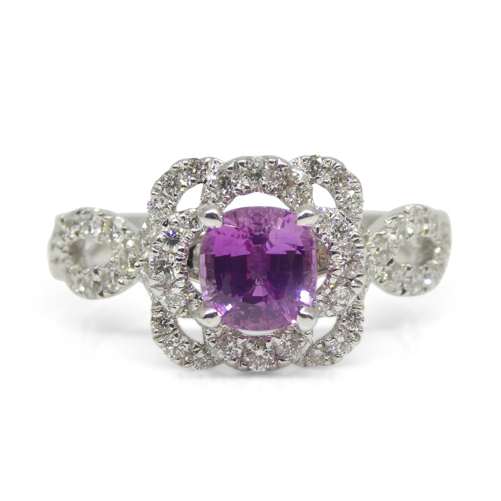 1.01ct Pink Sapphire, Diamond Engagement/Statement Ring in 18K White Gold For Sale 3
