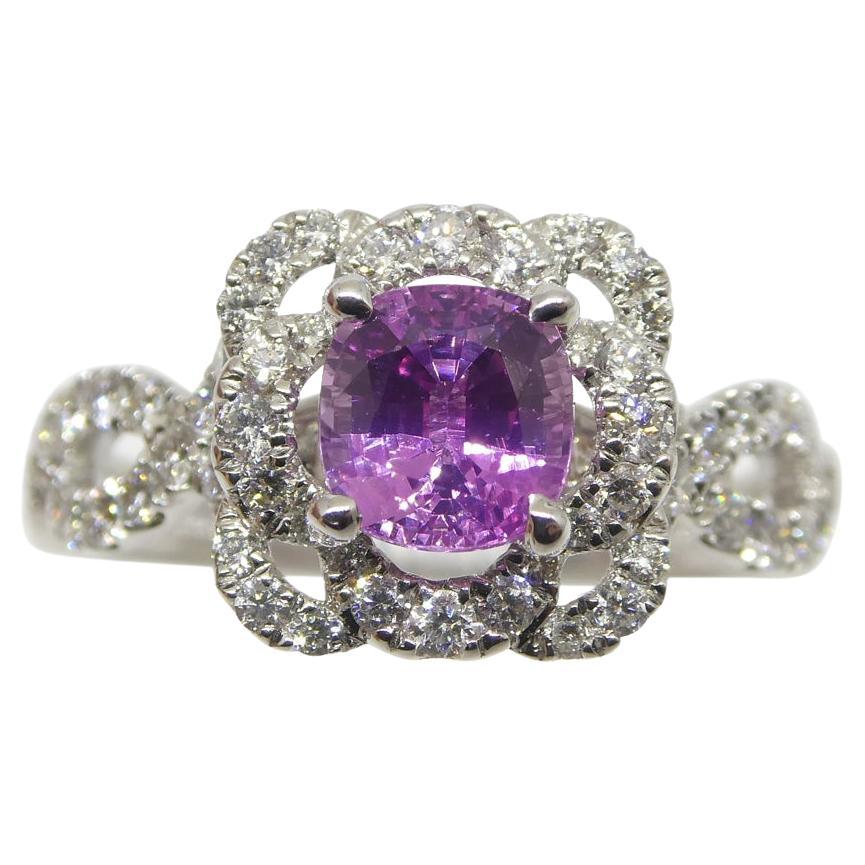 1.01ct Pink Sapphire, Diamond Engagement/Statement Ring in 18K White Gold For Sale