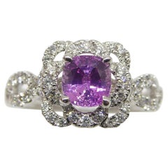 1.01ct Pink Sapphire, Diamond Engagement/Statement Ring in 18K White Gold