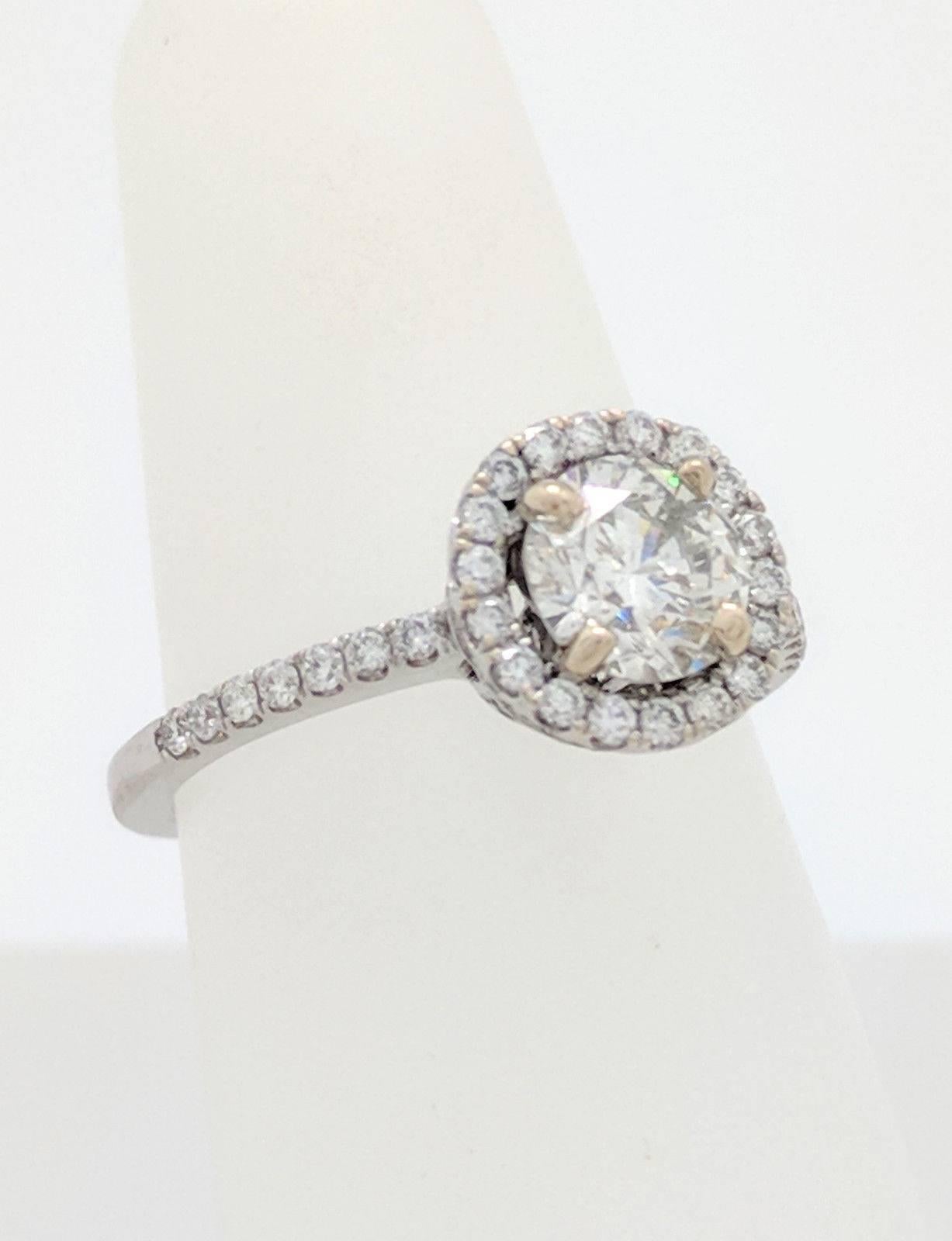 1.01 Carat Round Brilliant Natural Diamond Halo Ring EGL Certified SI2/I In Excellent Condition In Gainesville, FL