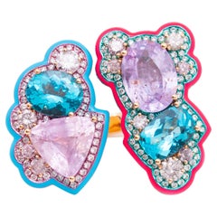 10.1ct Sapphire & Apatite & Diamond Amoeba Ring, 18K Rose Gold, Austy Lee