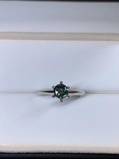 1.01ct Teal Sapphire Solitaire Engagement Ring 18k white gold
