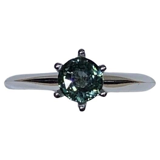 1.01ct Teal Sapphire Solitaire Engagement Ring 18k white gold For Sale