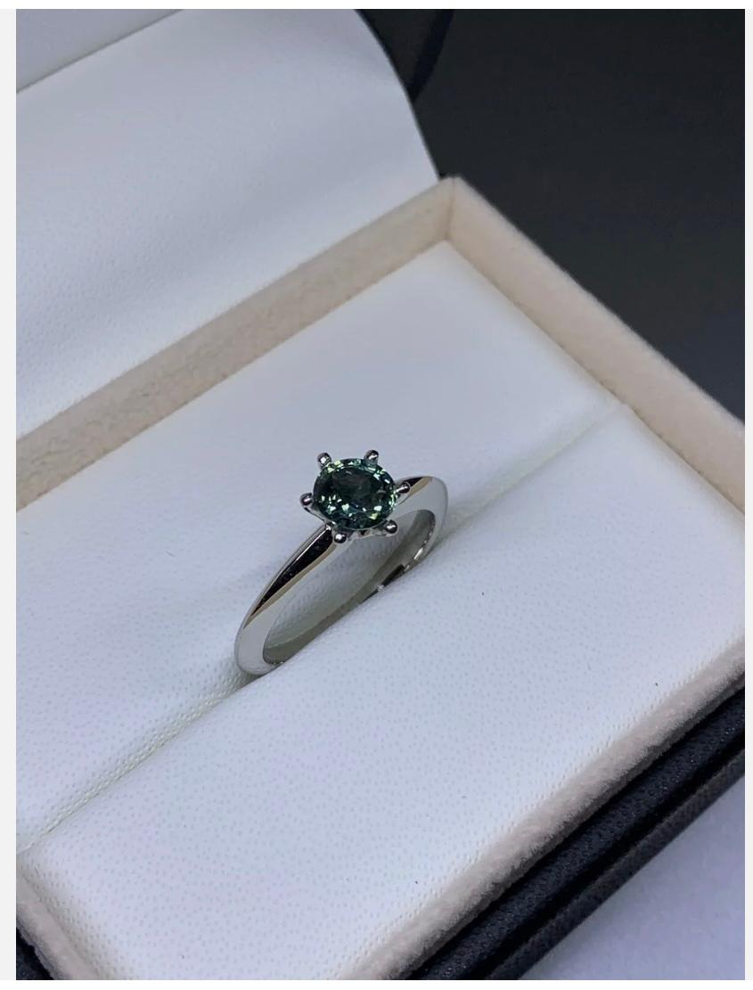 1.01ct Teal Sapphire Solitaire Engagement Ring In 18ct White Gold For Sale 2