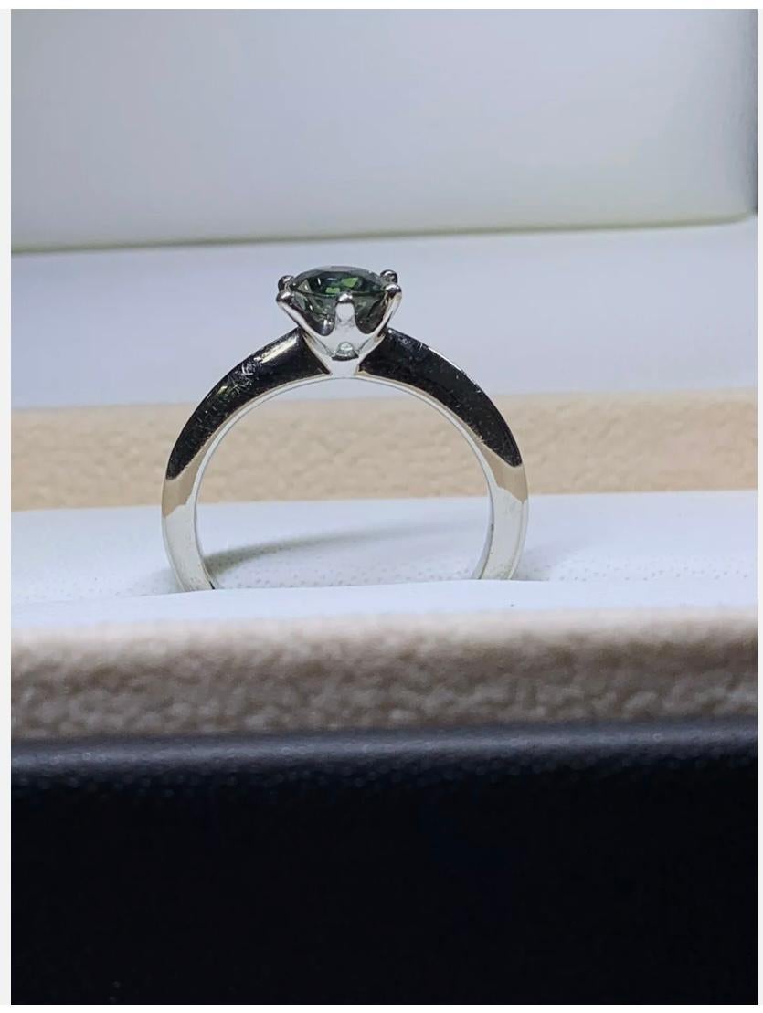 1.01ct Teal Sapphire Solitaire Engagement Ring In 18ct White Gold For Sale 3
