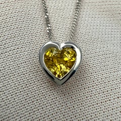 1.01ct Vivid Yellow Ceylon Sapphire 18k White Gold Heart Cut Rubover Pendant