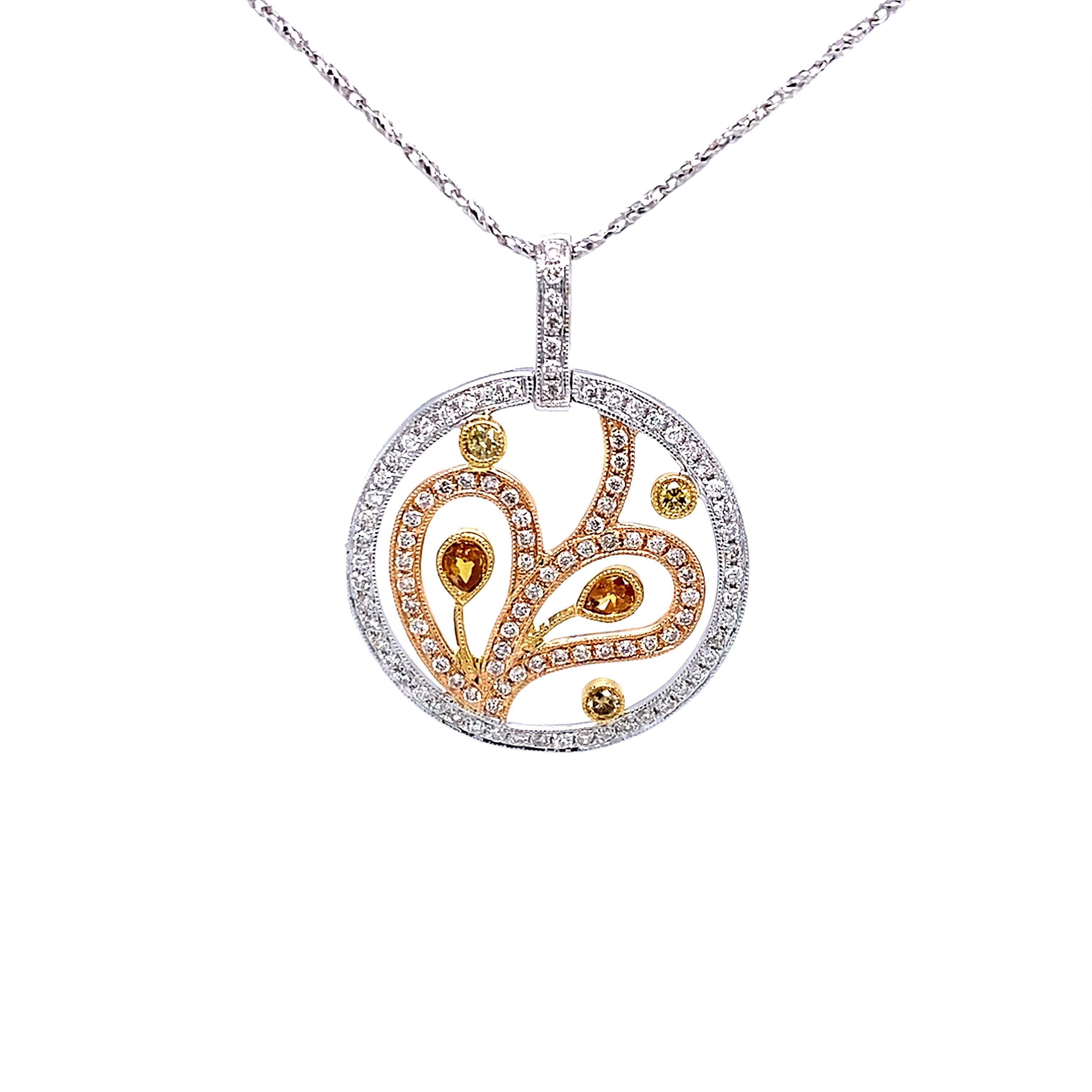Contemporaneo Collana con ciondolo a forma rotonda con diamante giallo 1,01ct 18k in vendita