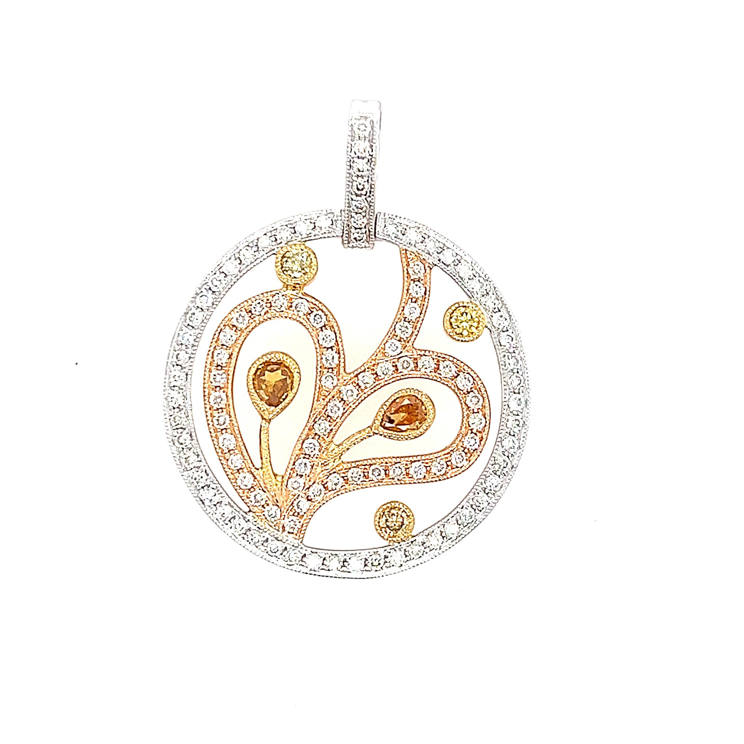 Taglio misto Collana con ciondolo a forma rotonda con diamante giallo 1,01ct 18k in vendita