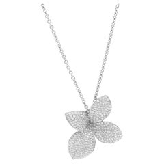 1.01Cttw Pave Set Round Cut Diamond Flower Pendant Necklace 18K White Gold