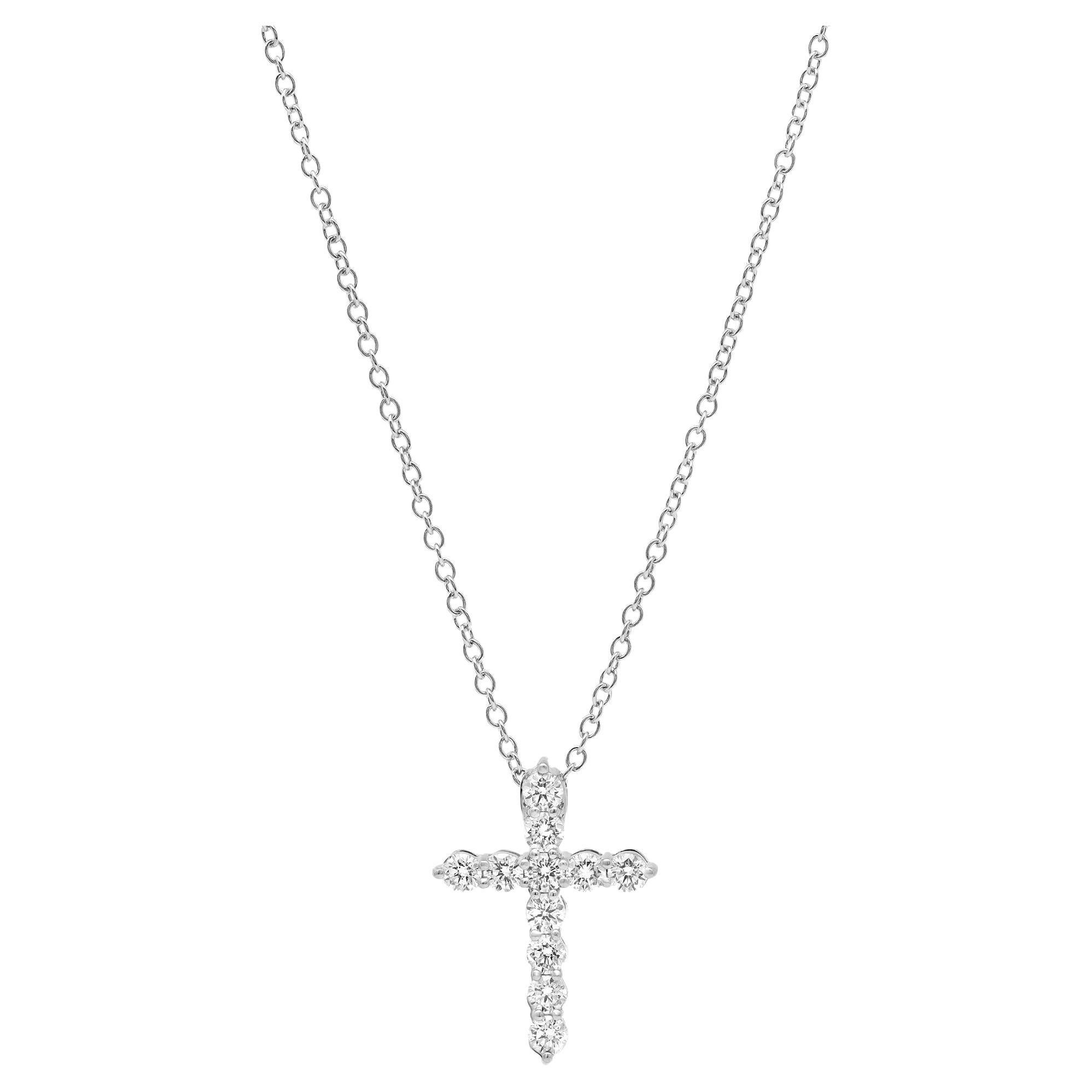 1.01cttw Rachel Koen Round Cut Diamond Cross Pendant Necklace 18K White Gold For Sale