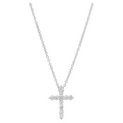 1.01cttw Rachel Koen Round Cut Diamond Cross Pendant Necklace 18K White Gold