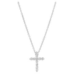 Rachel Koen Collier pendentif croix en or blanc 18 carats avec diamants taille ronde de 1,01 carat poids total