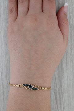 1.01ctw Blue Sapphire Diamond Bracelet 14k Yellow Gold Bismarck Chain 6.75" (en anglais)
