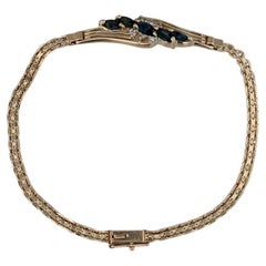 1.01ctw Blue Sapphire Diamond Bracelet 14k Yellow Gold Bismarck Chain 6.75" (en anglais)