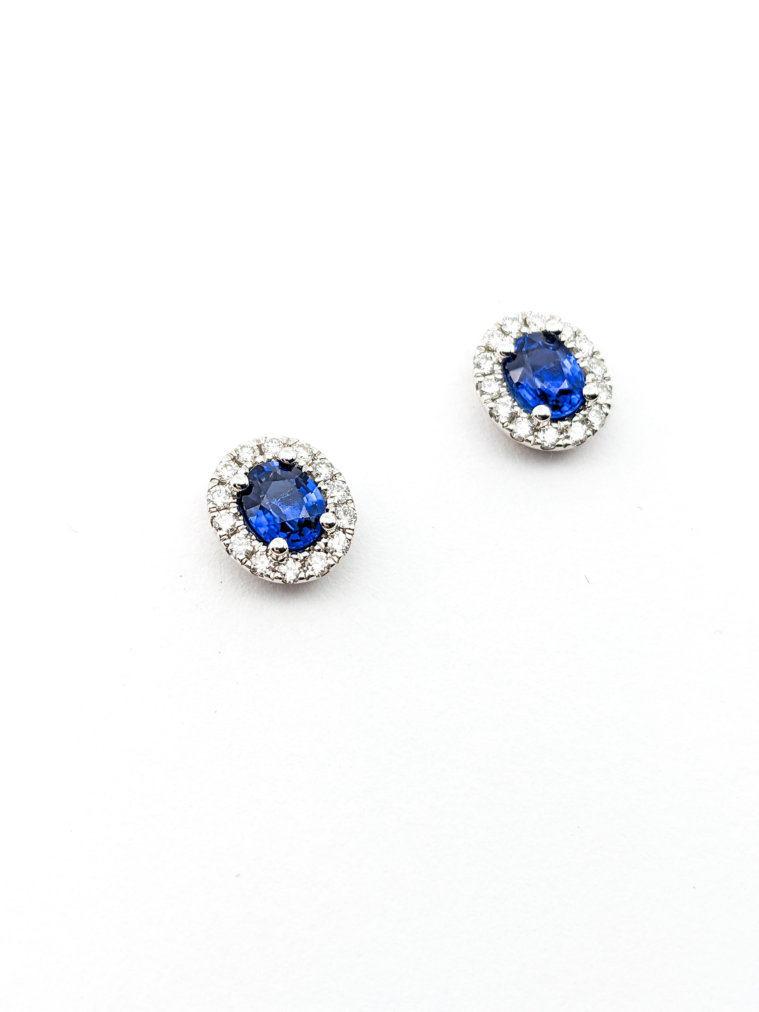 Women's 1.01ctw Blue Sapphire & Diamond Stud Earrings In white Gold For Sale