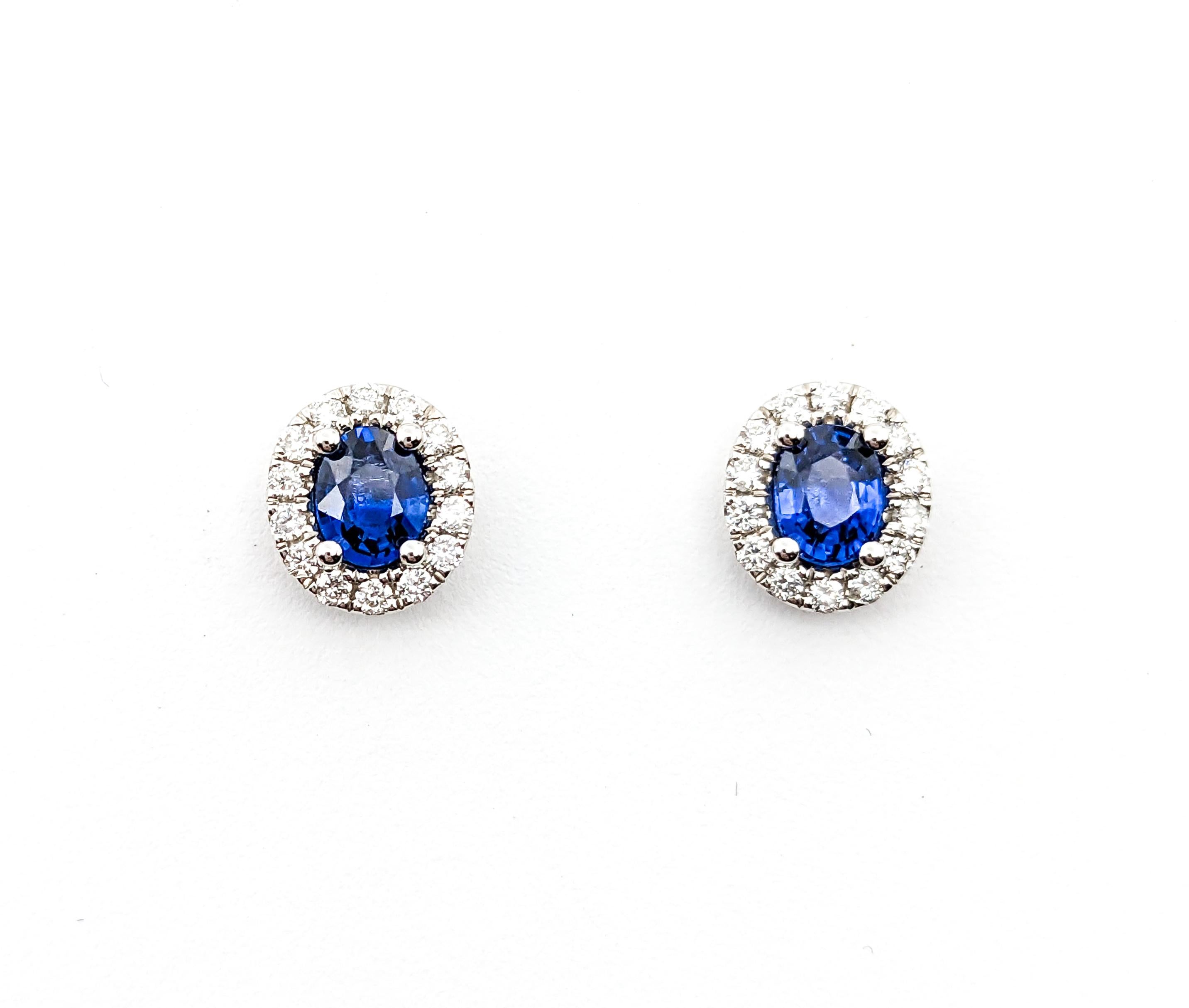 1.01ctw Blue Sapphire & Diamond Stud Earrings In white Gold For Sale 1