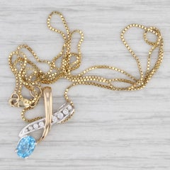 1.01ctw Blue Topaz Diamond Pendant Necklace 14k Yellow White Gold 20" Box Chain