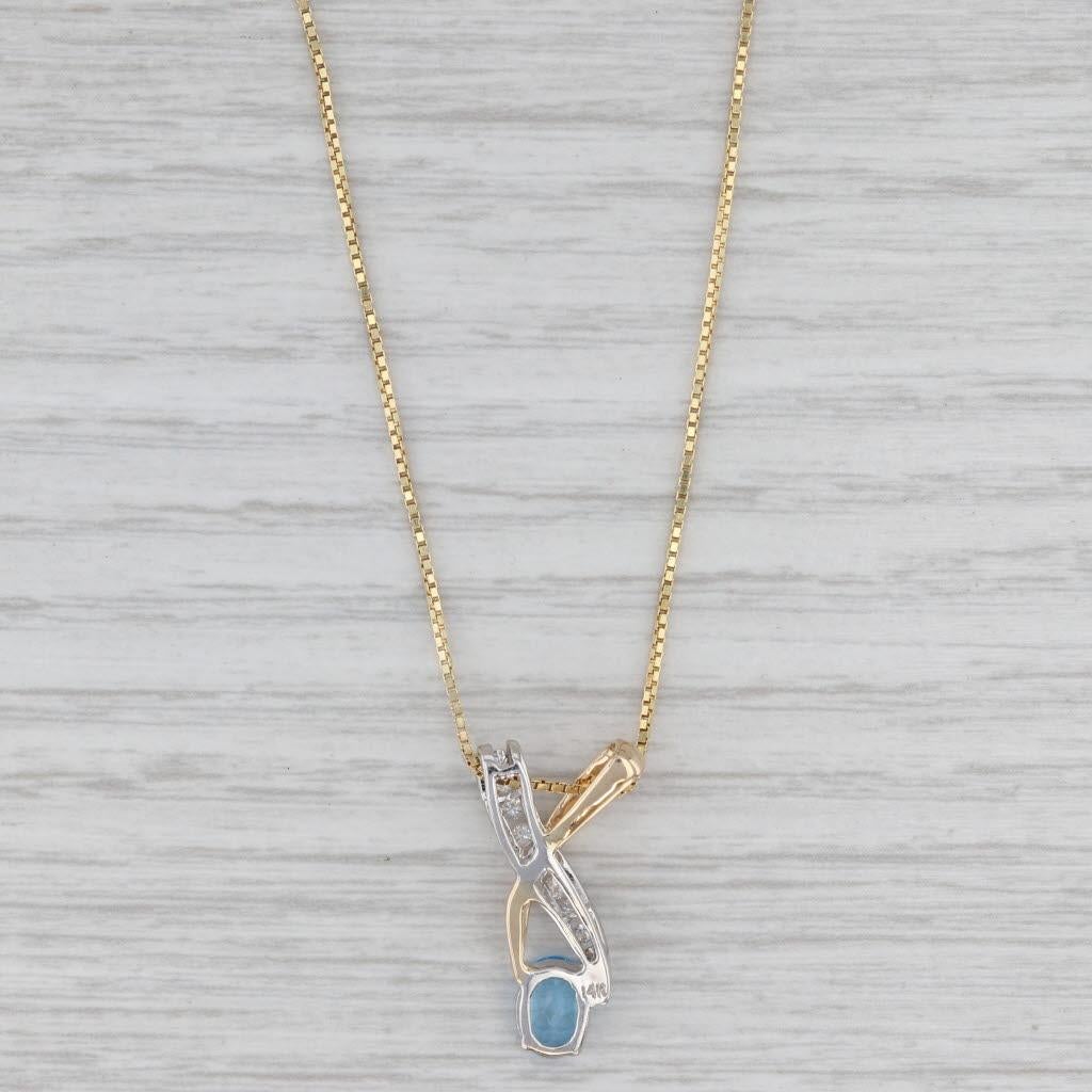 Oval Cut 1.01ctw Blue Topaz Diamond Pendant Necklace 14k Yellow White Gold 20