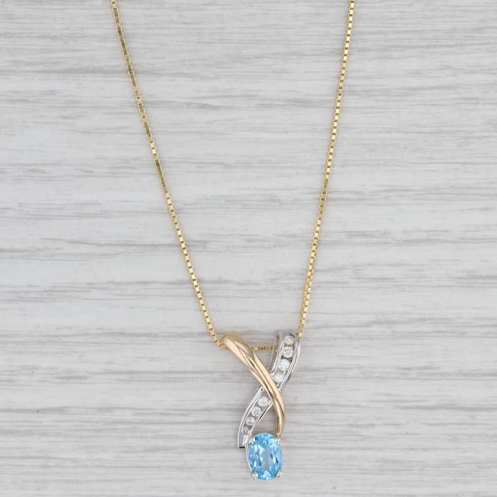 Women's or Men's 1.01ctw Blue Topaz Diamond Pendant Necklace 14k Yellow White Gold 20