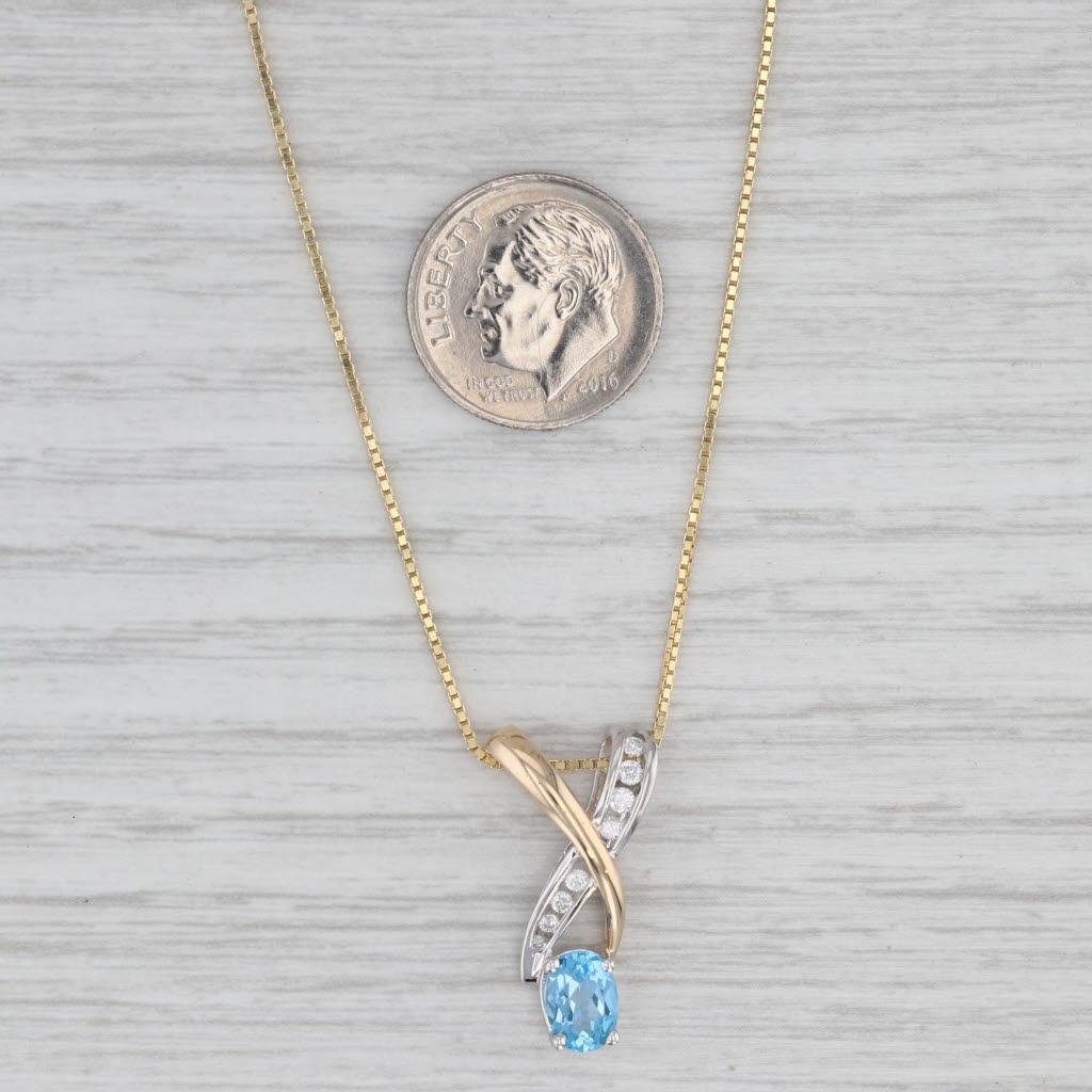 1.01ctw Blue Topaz Diamond Pendant Necklace 14k Yellow White Gold 20