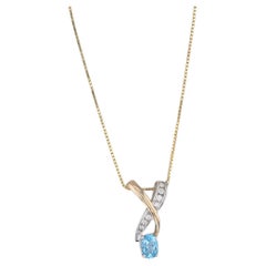1.01ctw Blue Topaz Diamond Pendant Necklace 14k Yellow White Gold 20" Box Chain