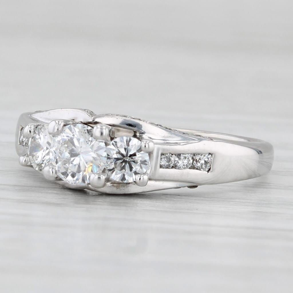 1.01ctw Diamond 3-Stone Engagement Ring 14k White Gold Size 8.75 For Sale 1