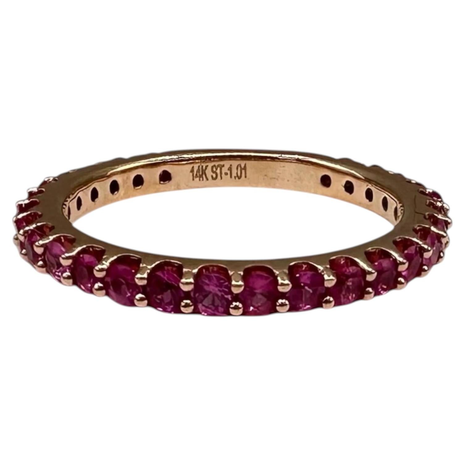 1.01ctw Pink Ruby Eternity Ring 14K Rose Gold Size 6.5
