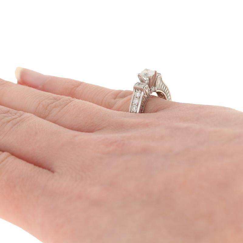 Women's 1.01 Carat Round Cut Diamond Engagement Ring, 14 Karat White Gold Milgrain