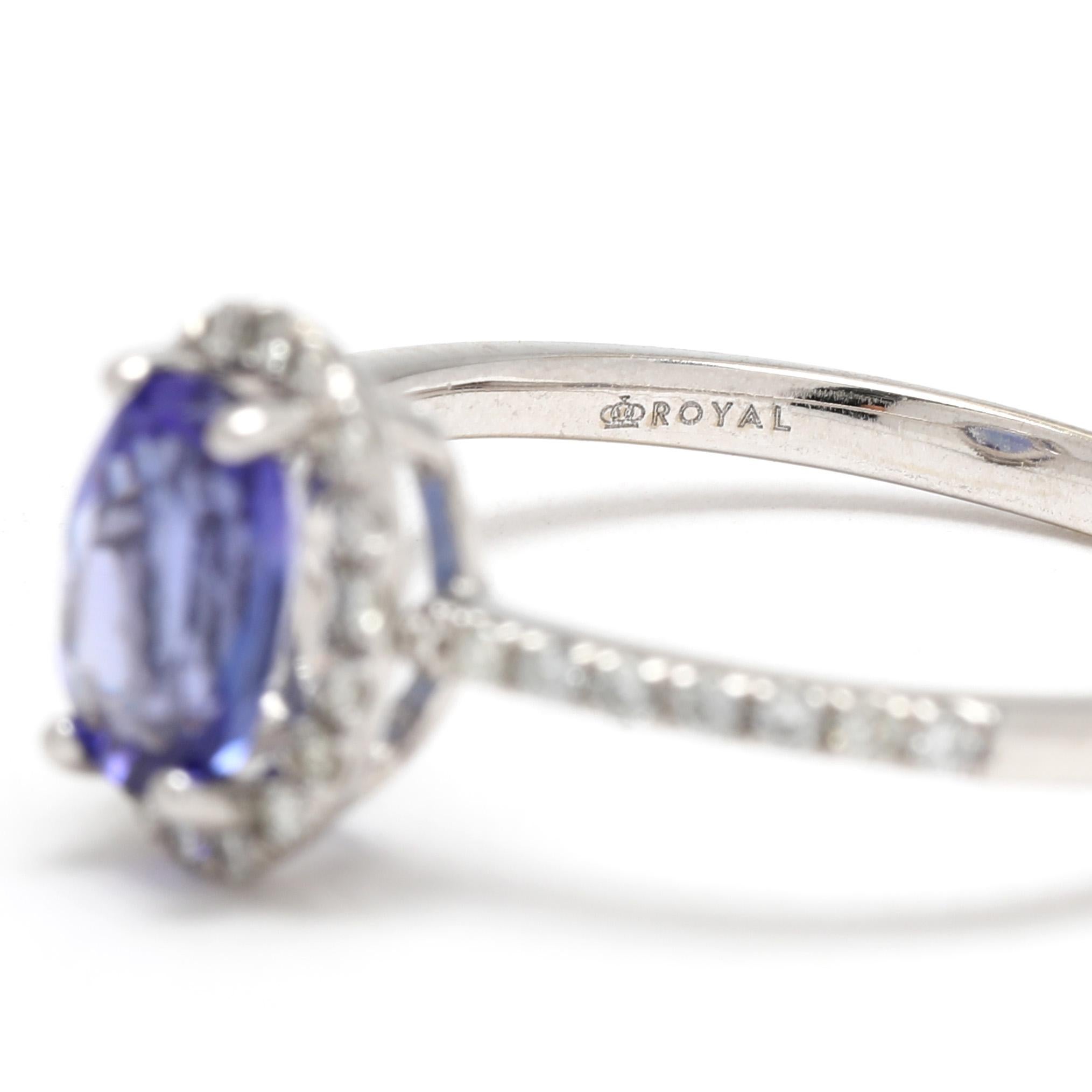 Anillo de compromiso con halo de tanzanita y diamantes de 1,01 ctw, oro blanco de 14k, talla 7 en venta 1