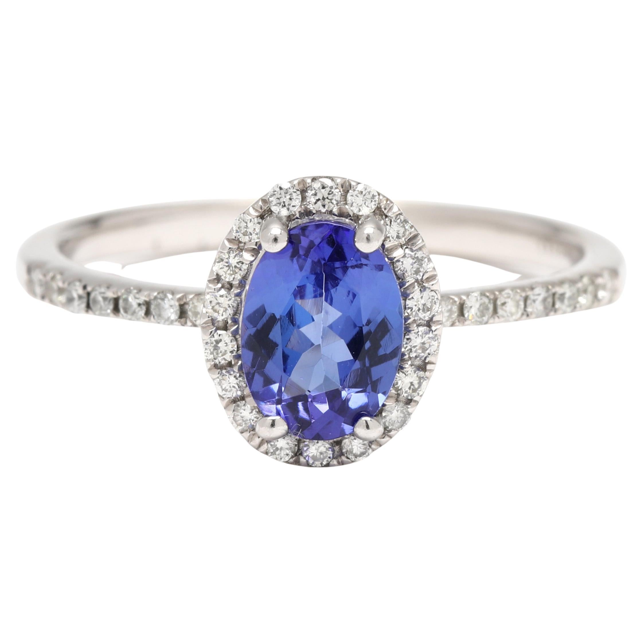 1.01ctw Tanzanite & Diamond Halo Engagement Ring, 14k White Gold, Ring Size 7