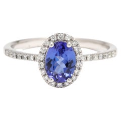 1.01ctw Tanzanite & Diamond Halo Engagement Ring, 14k White Gold, Ring Size 7