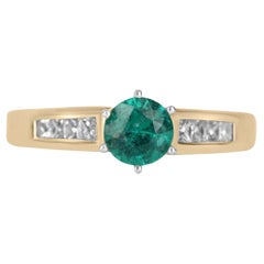 1,01 tcw 18K Runde kolumbianische Smaragd & Prinzessinnenschliff Diamant Akzent Ring
