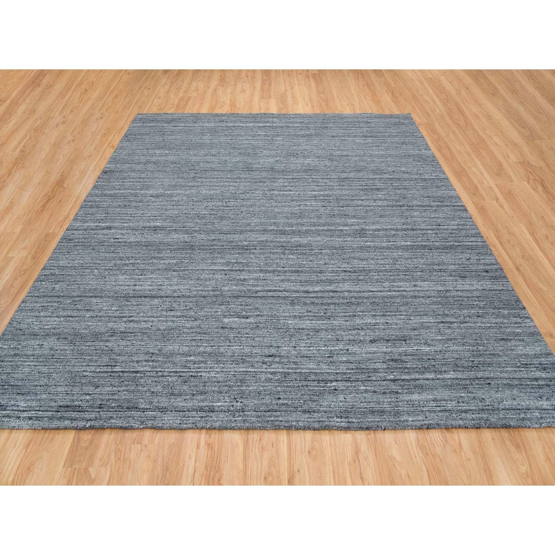 Arsenic Gray, Soft Wool Hand Loomed, Modern Striae Design Soft Pile, Square Oriental Rug
Primary materials: Wool
Latex: No Pile 
height: 0.25 Inches
Style: Transitional
Primary color: Grey
Secondary colors: Ivory
Pattern: Oriental