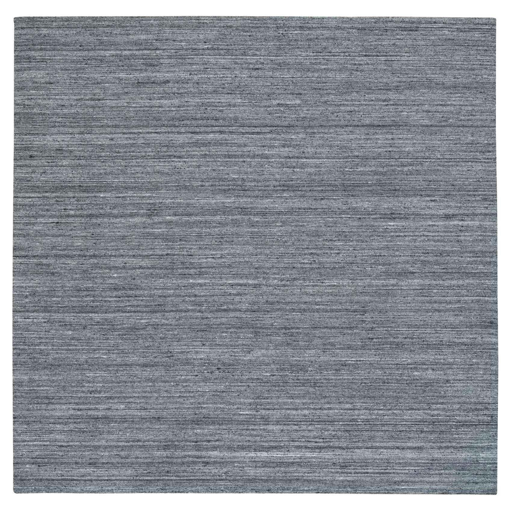 10'1"x10'1" Arsenic Gray Soft Wool Hand Loomed Modern Striae Design Square Rug