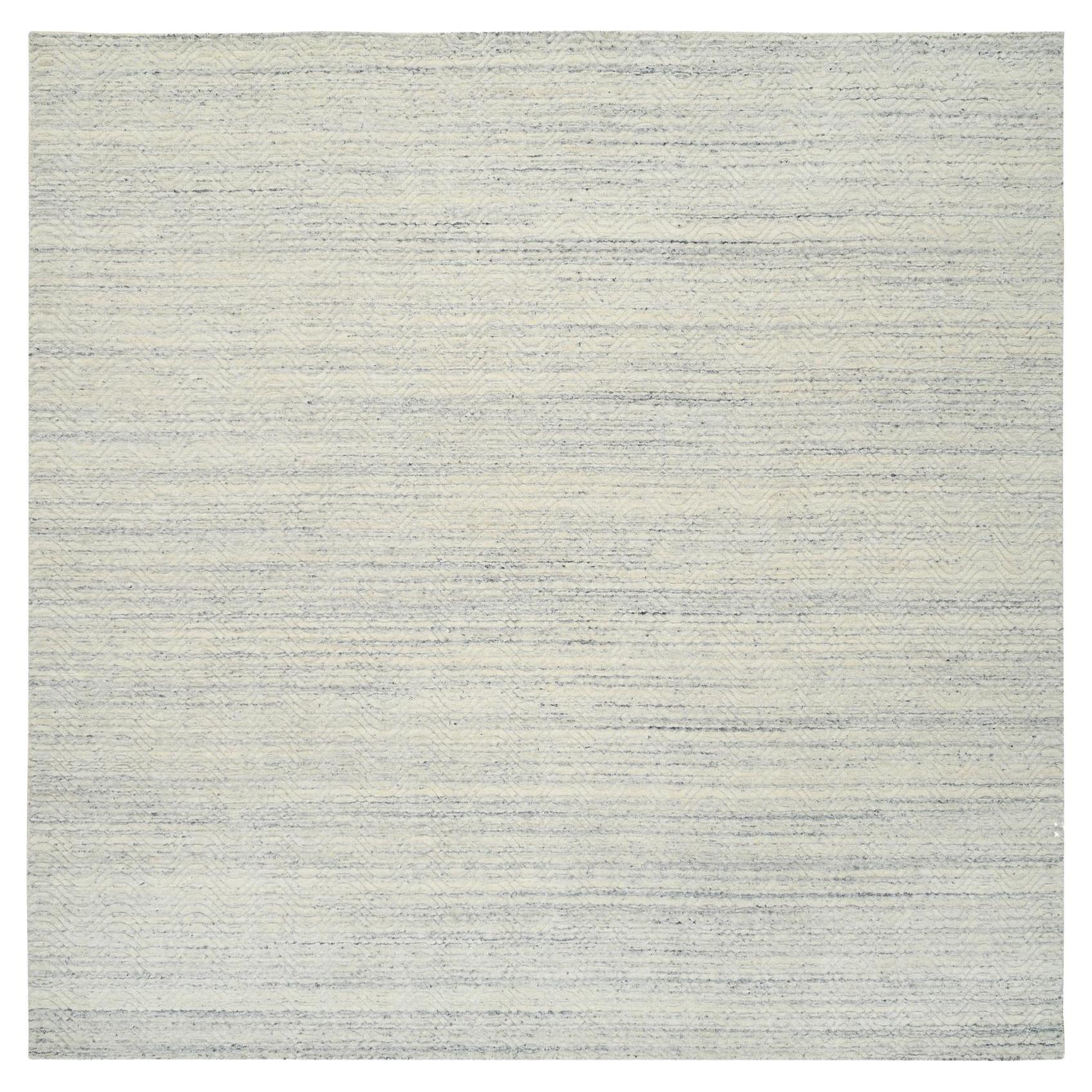 10'1"x10'1" Beige Hand Loomed Modern Design Natural Wool Square Rug