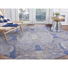 10'1"x10'1" Blue Wool and Silk Jewellery Design Hand Knotted Oriental Round Rug