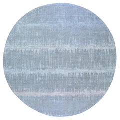 Tapis rond texturé en laine et soie à motif cardiaque aux couleurs pastel 10'1"x10'1"