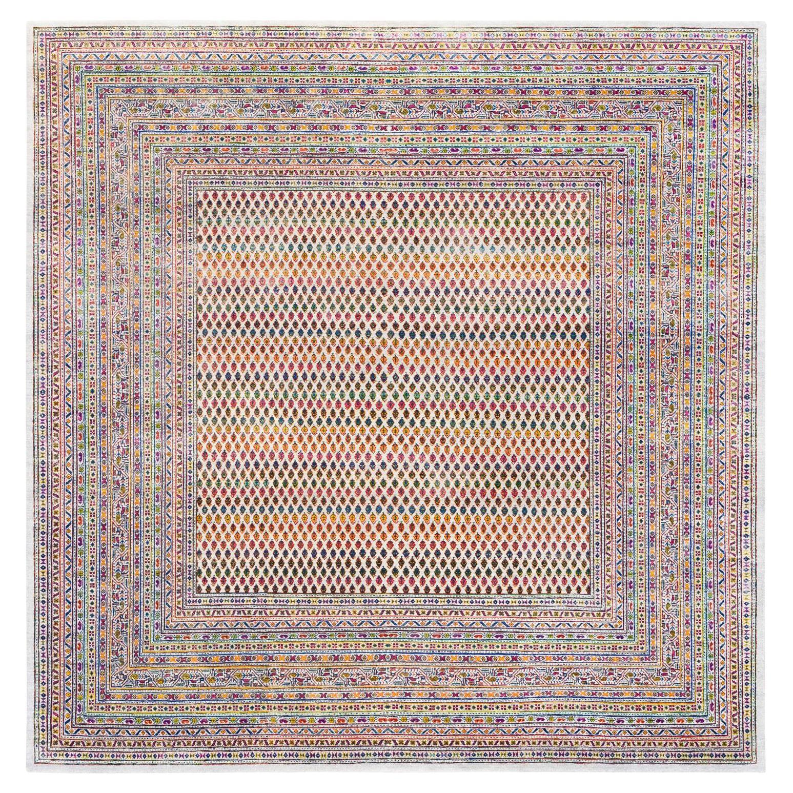 10'1"x10'1" Colorful Wool And Sari Silk Sarouk Mir Hand Knotted Rug