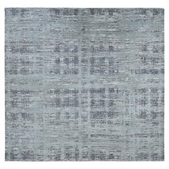 10'1"x10'1" Gray Natural Wool Modern Criss Cross Design Hand Knotted Square Rug