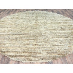 10'1"x10'1" Ivory 100% Wool Hand Knotted Ben Ourain Moroccan Berber Round Rug