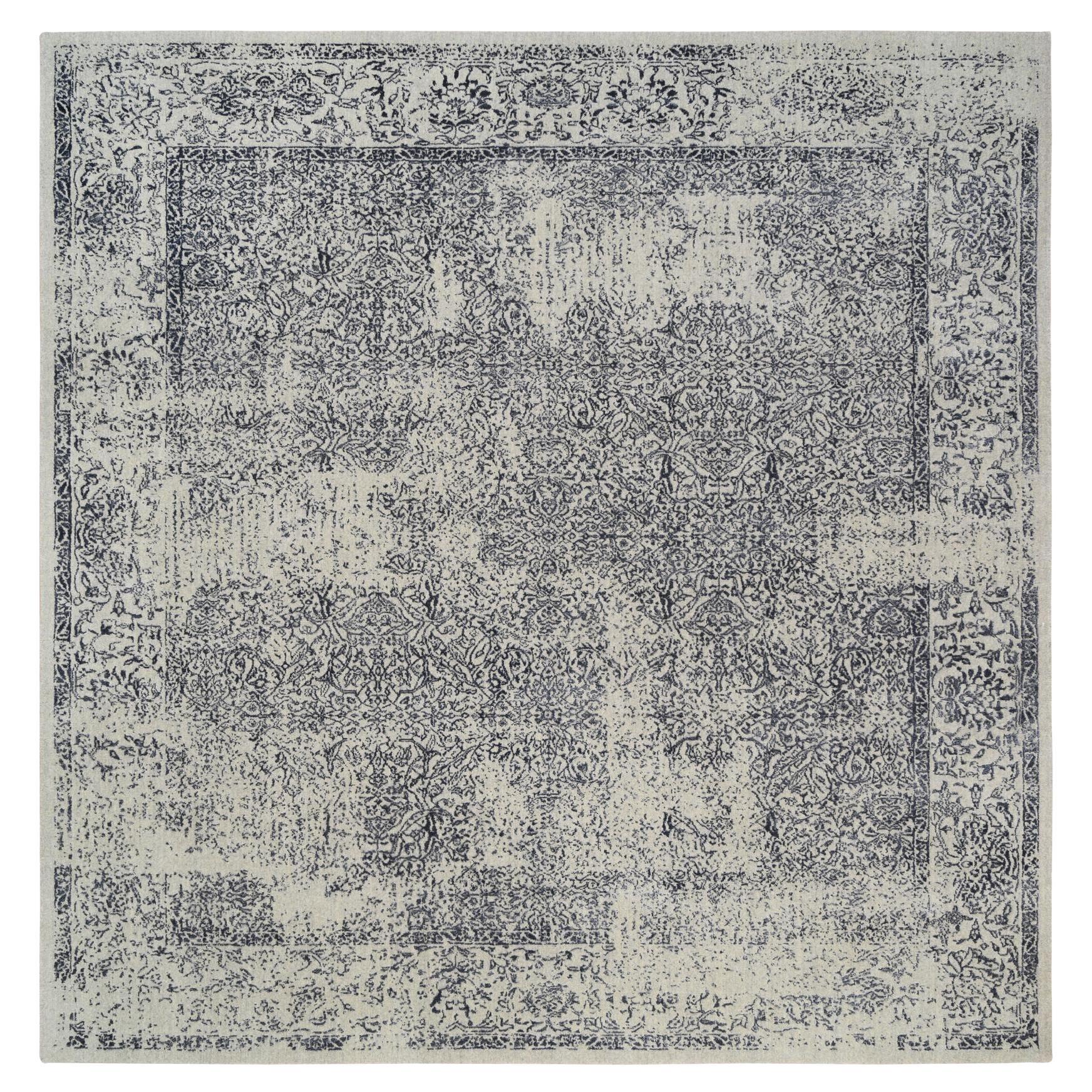 10'1"x10'1" Light Gray Fine Jacquard Wool & Silk Hand Loomed Oriental Square Rug For Sale