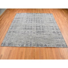 10'1"x10'1" Medium Gray Natural Wool Modern Design Hand Knotted Square Rug